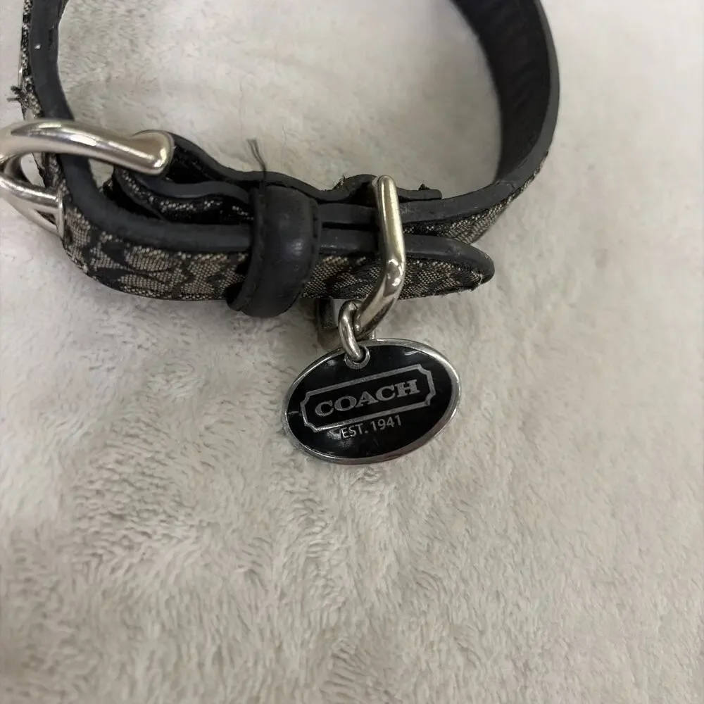 COACH Black Leather + CC Cloth Logo Dog Collar 4003 Sz Small Vintage Bnfts Chrty